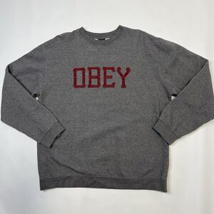 Obey Sweatshirt Mens XL Spell Out Logo Y2K Skater Gray Casual